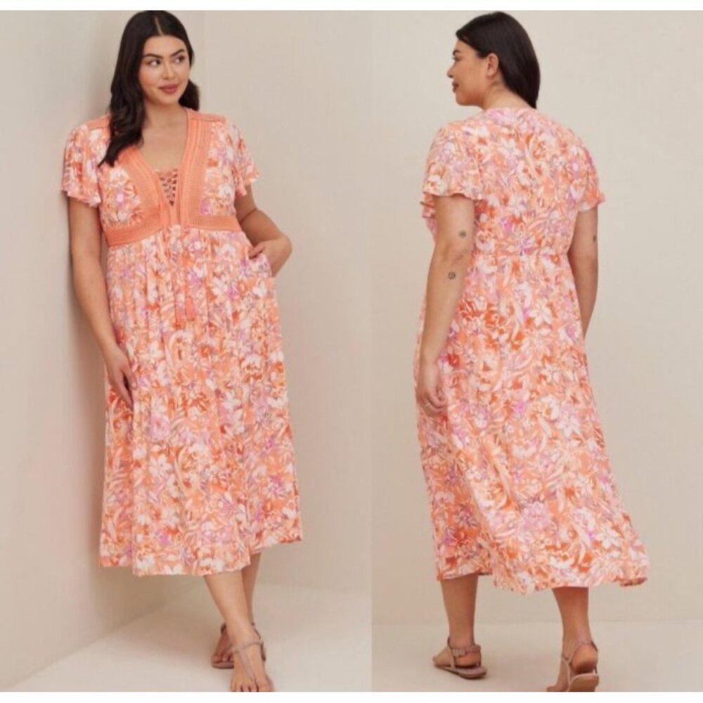 Torrid Orange Tiered Midi Sundress with Flutter Sleeves - Picture 1 of 16